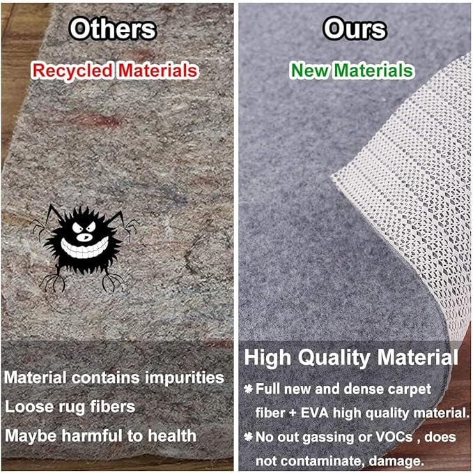 Non Slip Rug Pad Grippers - 2x3, 1/8" Thick, (Felt + Rubber) Double Layers Area Carpet Mat Tap, Provides Protection and Cushioning for Hardwood or Tile Floors