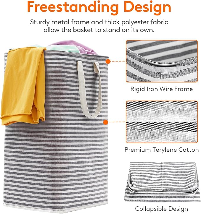 Lifewit 3 Pack Laundry Hamper Large Collapsible Laundry Baskets, Freestanding Waterproof Clothes Hamper with Easy Carry Handles in Laundry Room Bedroom Bathroom College Dorm for Adults, Black, 3 x 80L