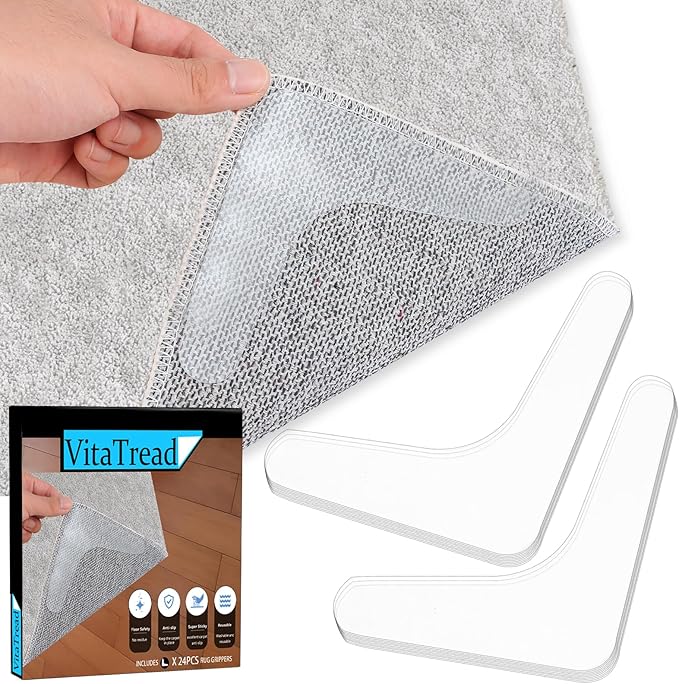 24 PCS Carpet Tape,Carpet Edge Anti - Curling Fixer, Non-Slip Carpet Pad Suitable for Tiles and Hardwood Floors (24PCS L Shape)