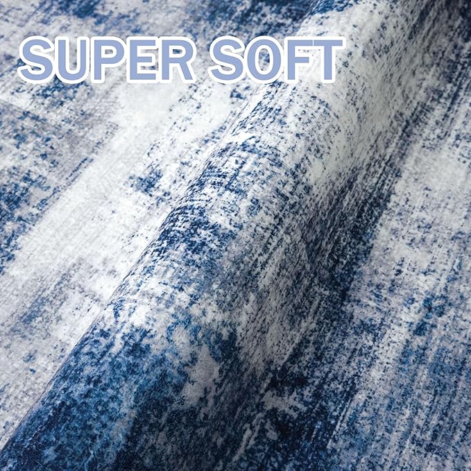 IOHOUZE Abstract Runner Rug 3x20 Ft Extra Long Washable Runners for Hallways, Non Slip Kitchen Runner Printed Faux Wool Entryway Runner Indoor, Modern Abstract Floor Carpet for Hall Stair, Navy/Grey