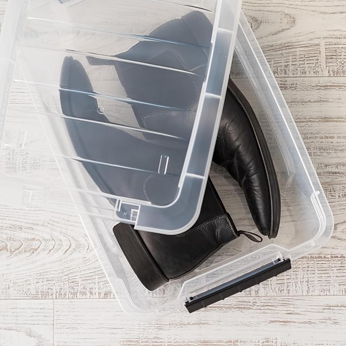 IRIS USA 4-Pack Storage Bins with Lids, 13 Quart, Made in USA Stackable See-Through Organizing Solution Latches Durable Nestable Containers Secure Pull Handle, BPA-Free Plastic