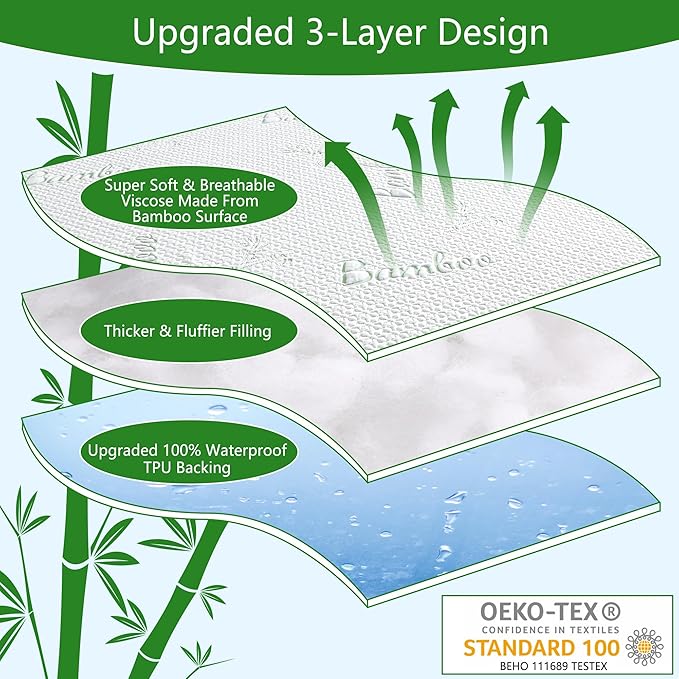 GOONIK California King Mattress Protector, Breathable Bamboo Viscose Waterproof Cal King Mattress Pad Cover with 6-18 inches Deep Pocket