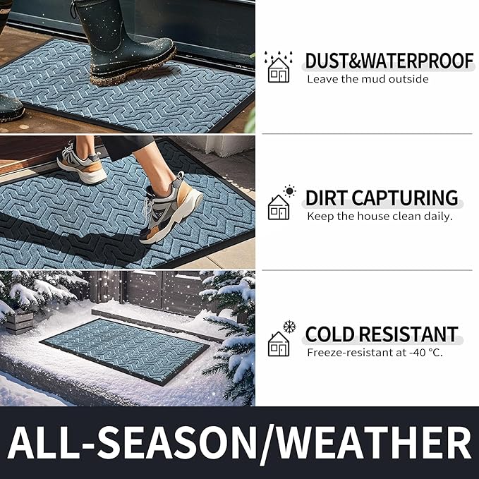 Yimobra Front Door Mat Outside Entrance 29.5x17, Waterproof Heavy Duty Outdoor Mats for Front Door, Non Slip Rubber Entry Mat for Garage Patio, Mix Blue