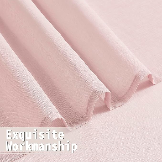 Tollpiz Short Sheer Door Curtain Closet Linen Textured Curtain Sheers Doorway Light Filtering Voile Patio Glass Door Rod Pocket Curtains French Door, 54 x 54 inches Long, Pink, Set of 1 Panel