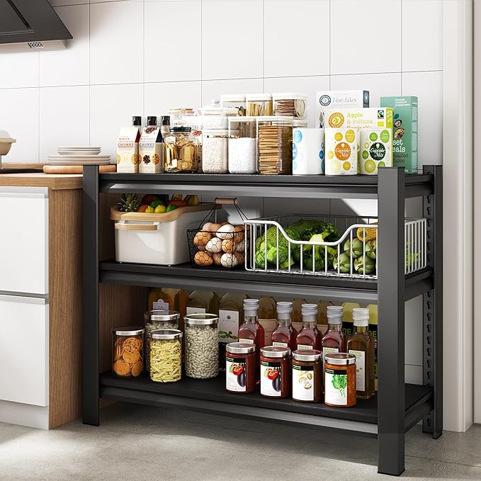 40" W Garage Shelving Heavy Duty，1500LBS Loads Adjustable Garage Storage Shelves,3-Tier Metal Storage Racks and Shelving Units, Utility Rack Shelves,40”W x 18”D x 36”H,Black