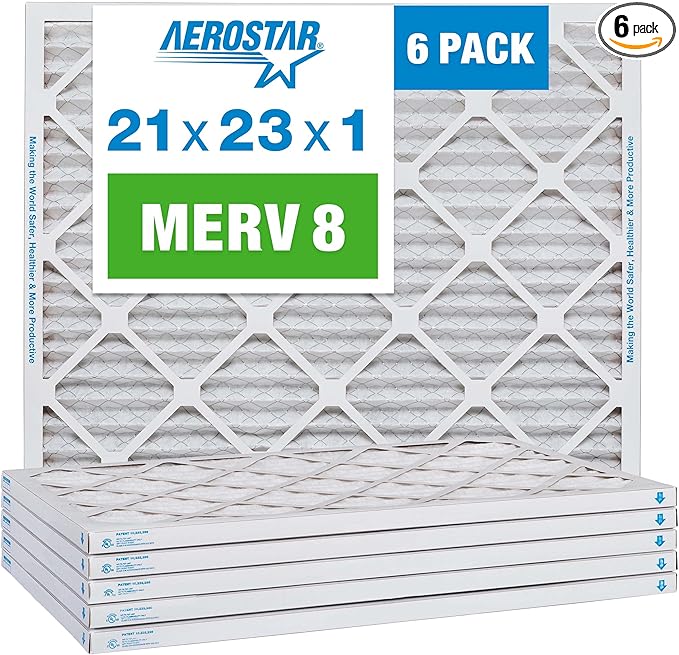Aerostar 21x23x1 MERV 8, Pleated Air Filter, 21x23x1, Box of 6, Made in the USA