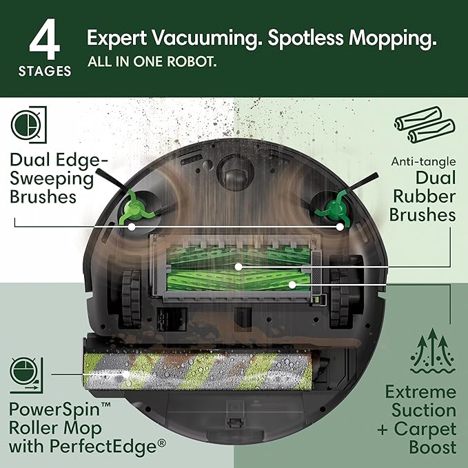 iRobot Roomba Max 705 Combo Robot Vacuum & Mop + AutoWash Dock – Extending Self-Cleaning Roller Mop, Retractable Mop Cover, Dual Brushes, Self-Empties, Heat-Washes & Dries, Avoids Obstacles, LiDAR