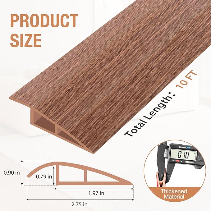 Floor Transition Strip Self Adhesive Vinyl Door Threshold for Doorways Carpet Edging Trim Overlap Edge Reducer for Laminate Floor, Carpet, Tile (Light Brown Wood Grain, 3/5" to 4/5", 10Ft)