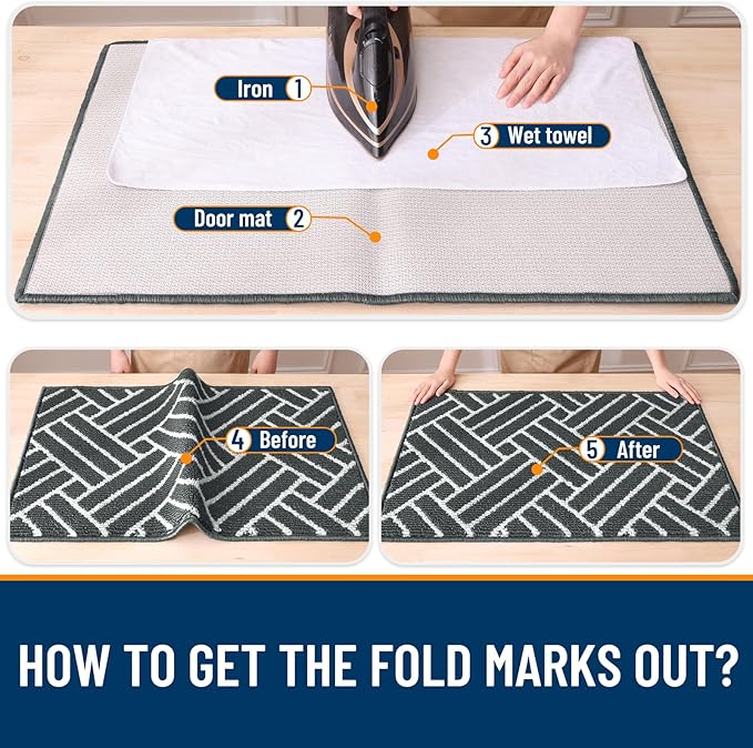OLANLY Indoor Door Mat, 48x32 Inch, Dirt Resistant and Absorbent, Non-Slip Rubber Backing Floor Mats, Easy Clean Low-Profile Doormat for Entryway, Front Door, and Inside Entrance, Charcoal