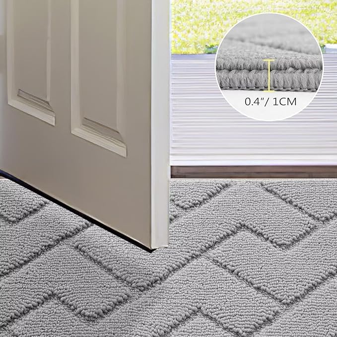 hicorfe Front Door Mat Outside Entrance,24"x35" Absorbent Muddy Dirt Resist Welcome Door Mats Outdoor Indoor,Stain and Fade Resistant,Non Slip Backing Entry Mat Doormat for Entryway (Light Grey)