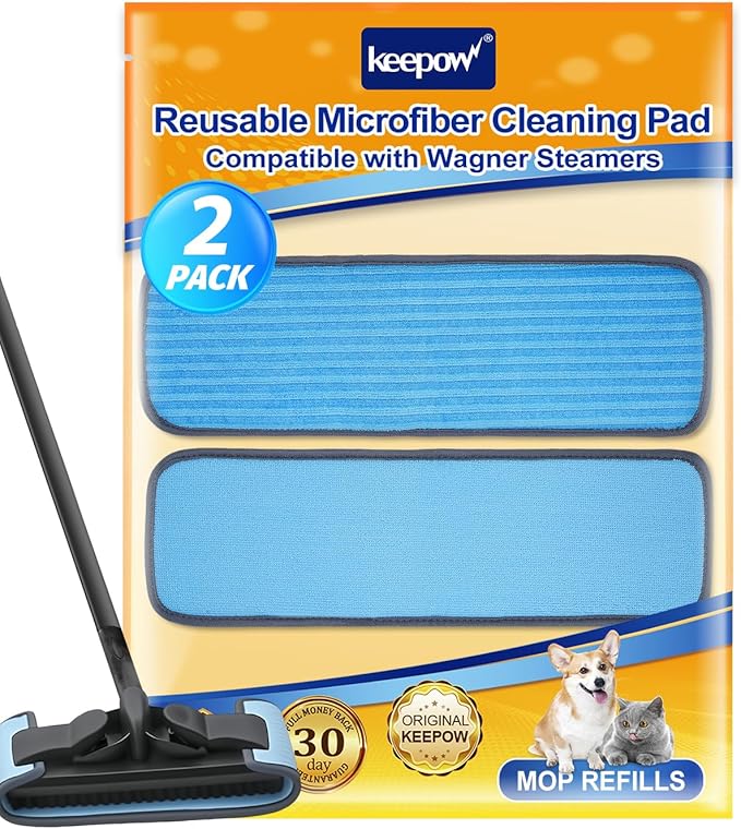 KEEPOW Steamer Microfiber Pad Compatible with Wagner 905e, 915e and 925e, Reusable Microfiber Cleaning Replacement Pads for Multi-Surface Floor Cleaning for Powerful, 2 Pack (Mop is Not Included)