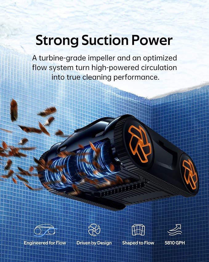 Pool Cleaner K40, 4H Runtime Cordless Robotic Pool Vacuum for Inground & Above Ground Pools, AI Timer, Smart Navigation, Self-Parking, App Support, Touchscreen, Cleans Floor, Wall & Waterline