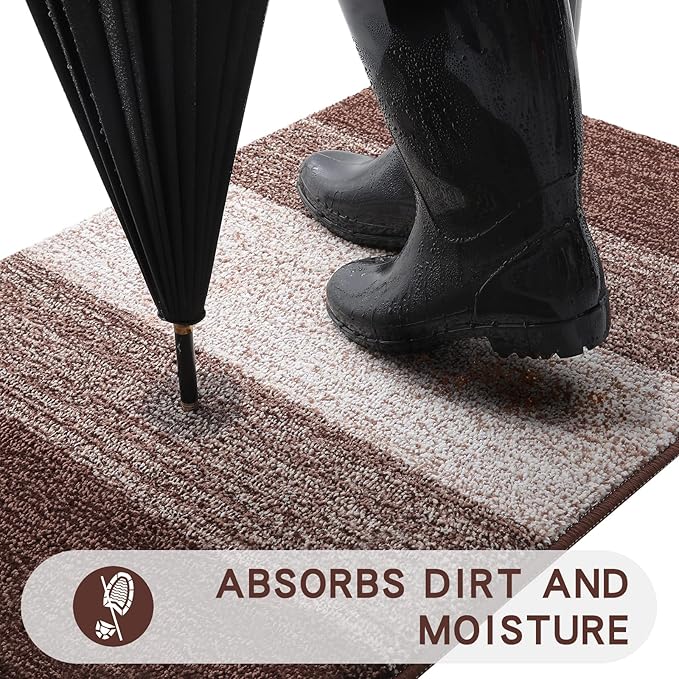Kitinjoy Indoor Outdoor Door Mat, 71x24 Non-Slip Absorbent Dirt Trapper, Low-Profile Washable Inside Entrance Front Floor Mat, Sturdy Soft Entry Doormats for Entryway, Brown