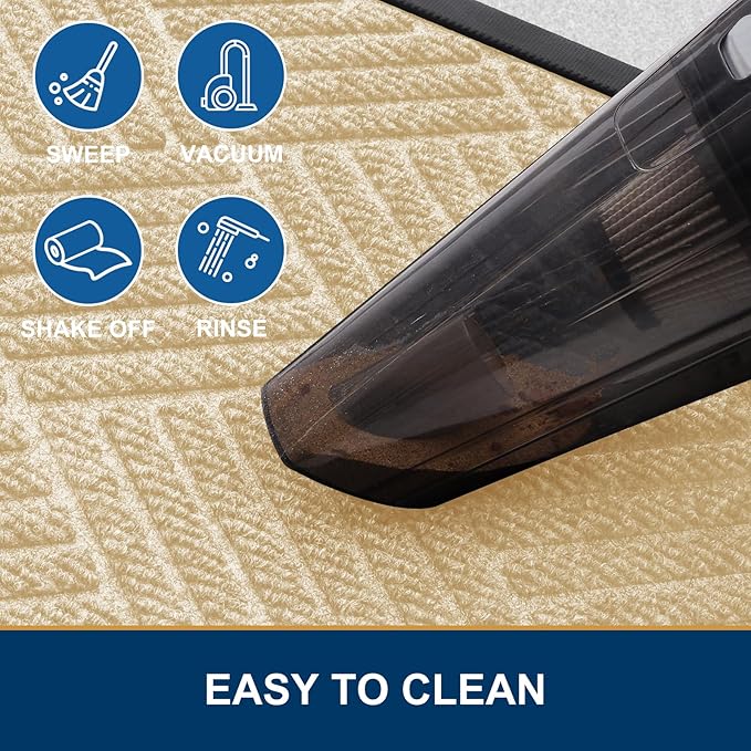 Smiry Front Door Mat Outside Entrance, Heavy Duty Outdoor Indoor Natural Rubber Doormat, Non Slip, Trap Dirt and Moisture, Easy Clean, Low Profile Patio Porch Entryway Mat, 71x23, Beige