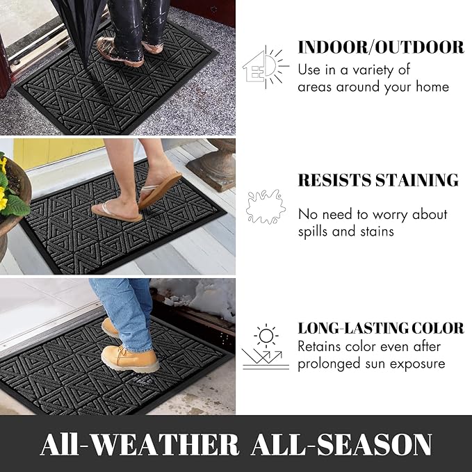 Yimobra Large Door Mat 47x24, All-Weather Waterproof Non-Slip Welcome Matt Outdoor, Heavy Duty Non Slip Doormat for Entryway for Patio and Garage Indoor, Easy Clean, Black