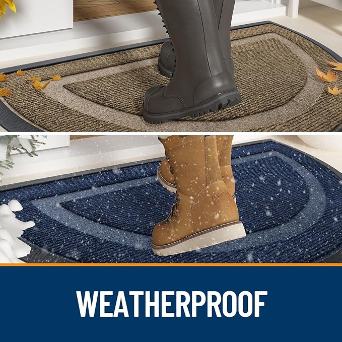 OLANLY Half Circle Door Mat Indoor Outdoor Entrance Welcome, Waterproof All-Season, All-Weather Doormat, Sturdy Natural Rubber, Low Profile, Easy Clean Patio Porch Entryway Mat, 36x24, Beige
