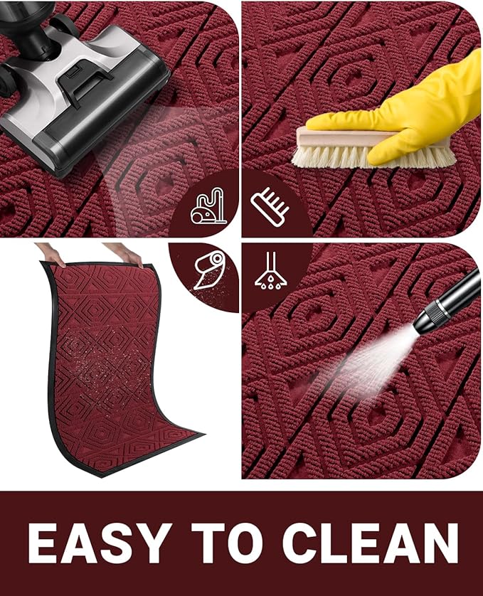 Yimobra Door Mat, Outdoor Indoor Entrance Welcome Mat, Heavy Entry Front Door Mat, Stain & Fade Resistant, Low Profile, Sturdy Rubber, Easy Clean Patio Floor Mat, Waterproof, 47 x 24, Wine Red