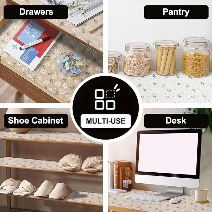 INNOLITES Shelf Liner – Cabinet & Drawer Liner Non-Adhesive – Waterproof Oil-Proof – Durable EVA with Floral for Kitchen Cabinets Refrigerator – BPA-Free, Easy to Cut 17.7" x 360"