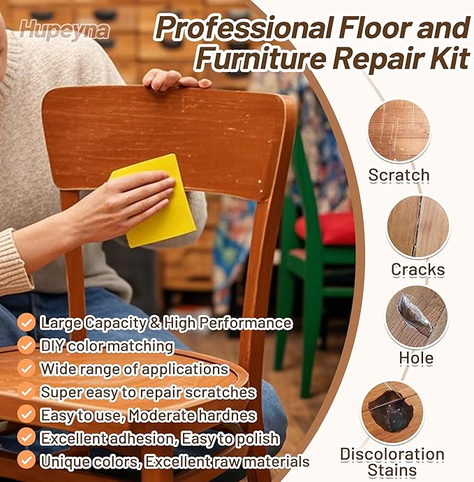 Wood Repair Kit, Wood Furniture Repair Kit, Wood Filler, Wood Putty and Beeswax- Repair Stains, Scratch, Cracks, Hole, Discoloration for Wooden Door, Table, Cabinet, Bed, Floor (Natural Wood Series)