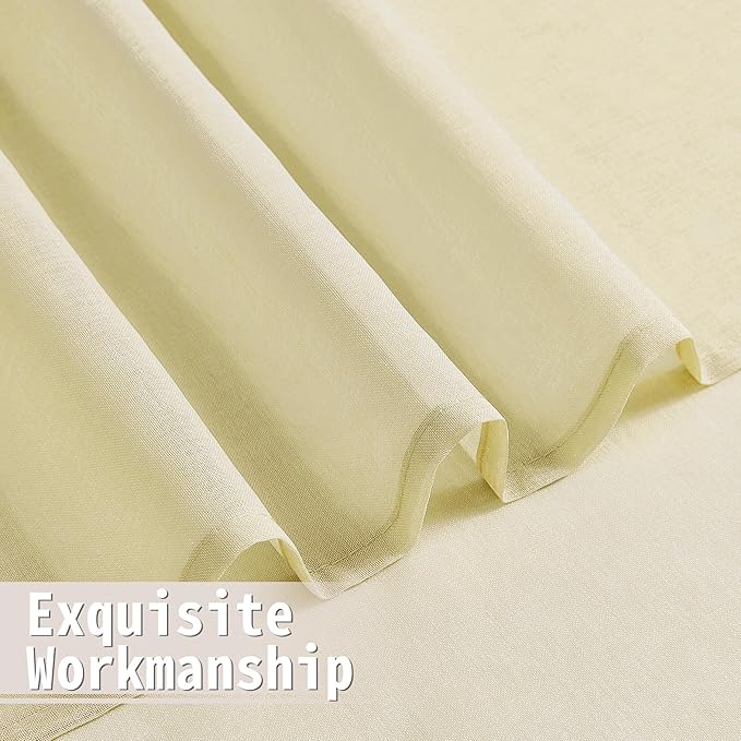 Tollpiz Short Sheer Door Curtains Closet Linen Textured Curtains Sheer Doorway Light Filtering Voile Patio Door Rod Pocket Curtain French Door, 54 x 40 inches Long, Transparent Yellow, Set of 1 Panel