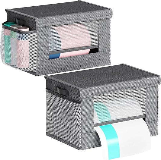 2 Pack Extra Large Trash Bag Holder Dispenser,Oxford Cloth Garbage Bag Storage Organizer with Mesh Pockets,Foldable Kitchen Trash Bag Holder Fits 33/30/13 Gallon Roll for Kitchen and Pantry