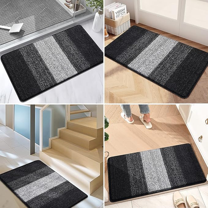 Kitinjoy Indoor Outdoor Door Mat, 71x24 Non-Slip Absorbent Dirt Trapper, Low-Profile Washable Inside Entrance Front Floor Mat, Sturdy Soft Entry Doormats for Entryway, Black