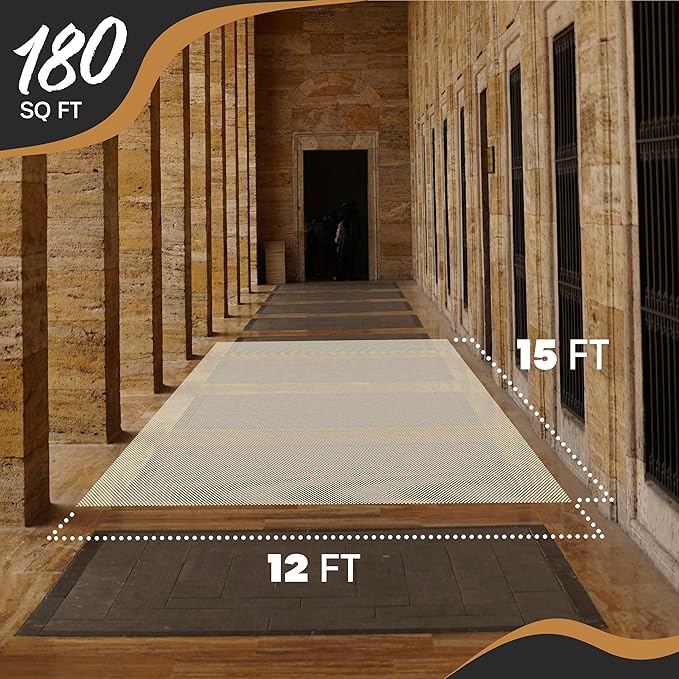 Nevlers 12'x15' Anti Skid Rug Gripper for Hardwood Floors & Other Surfaces | White PVC Foam Non Slip Rug Pad | Open Weave Anti Slip Rug Grips | Non Slip Rug Grippers & Rug Stoppers to Prevent Sliding