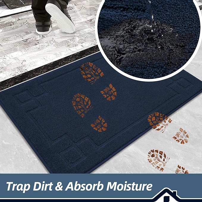 BEQHAUSE Door Mat 32" x 48", Non-Slip Door Mats Indoor Entryway Rugs Washable Low-Profile Absorbent and Stain Resist Floor Mats, Dog Door Mat for Front Back Door, Muddy Wet Shoes & Paws, Navy Blue