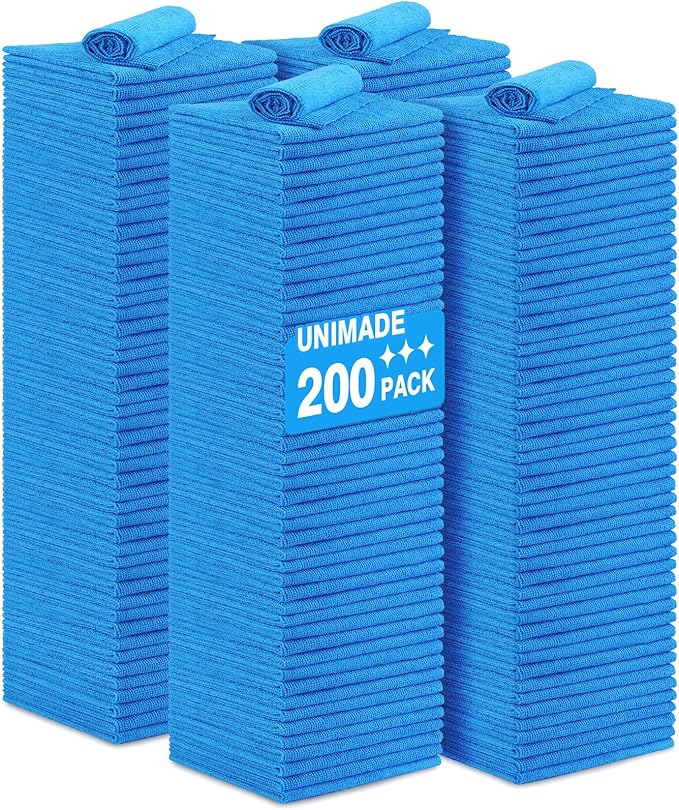 Shop Towel Rag, 200 Pack Reusable Rags Bulk Microfiber Cleaning Cloth Lint Free Towels for Car Kitchen Automotive Bar Mechanic Restaurant Garage, 11.5"x 11.5", Blue