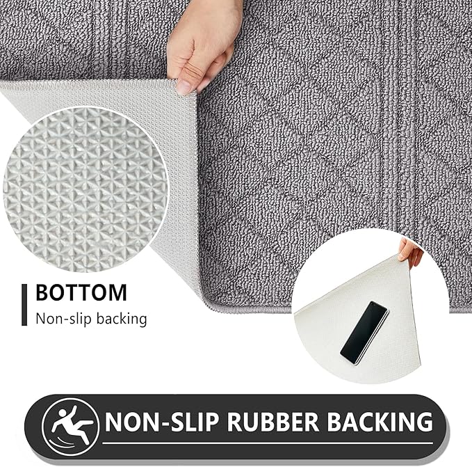 REFETONE Indoor Doormat, Front Back Door Mat 32"x48" Absorbent Rubber Backing Non Slip Door Mats, Low-Profile Resist Dirt Rugs, Machine Washable Door Rug Inside Floor Mat for Entryway, Light Grey