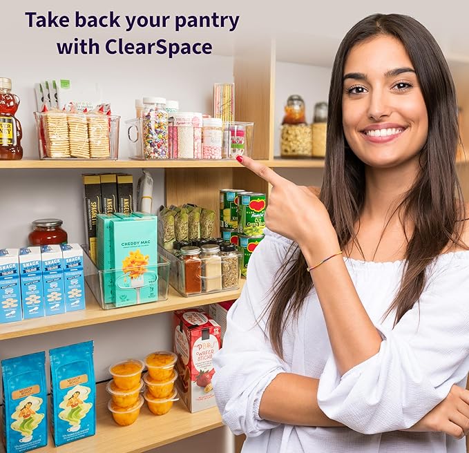 ClearSpace Pantry Organization and Storage Bins with Removable Dividers – Perfect Pantry Organizers or Kitchen Organization – Refrigerator Organizer Bins, Cabinet Organizers (2 Pack)