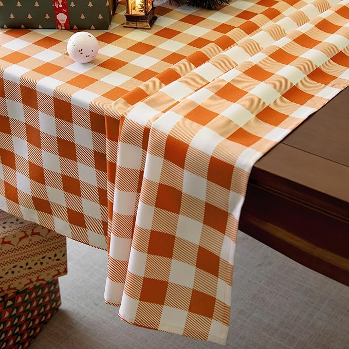 Classic Gingham Plaid Tablecloth Fabric - Rectangular 58x102 Inch Water Resistant Checked Table Cloth for Indoor/Outdoor Use - Table Cover for Kitchen, Picnics, Gardens, and Parties