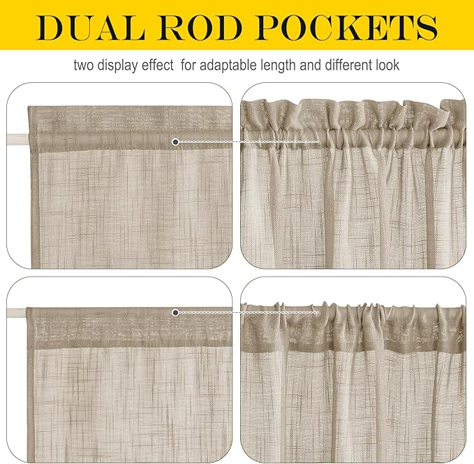 NICETOWN Sheer Door Panel Curtain - Semi Voile Linen Weave French Door Decor Privacy Protection Window Curtain for Sliding/Patio (W52 x L72, 1 Tie Backs + 1 Panel, Taupe)