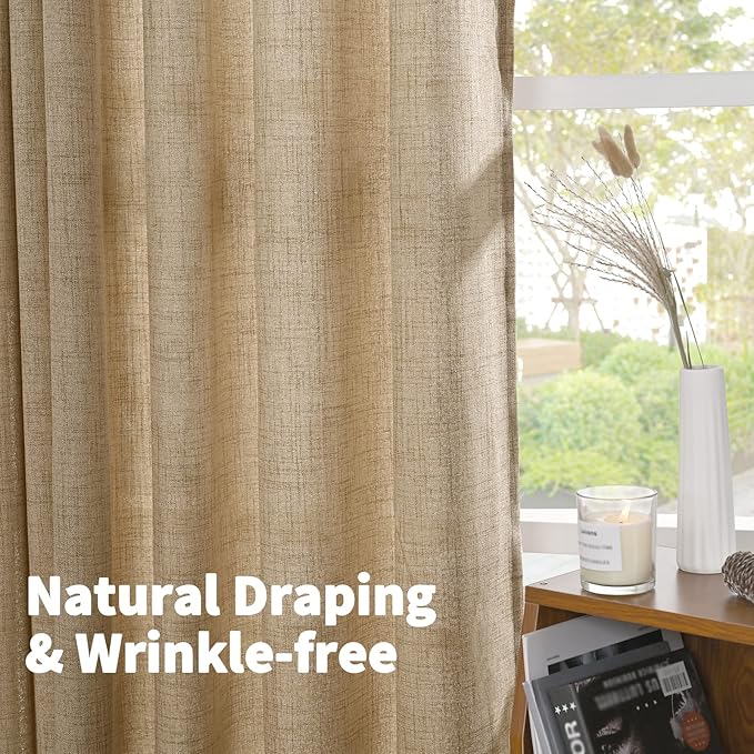 YoungsTex Toffee Linen Semi Sheer Curtains 95 Inch Length 2 Panels for Living Room, Bulap Light Filtering Drapes with Pinch Pleated for Bedroom Dining Farmhouse, 40 X 95 Inch