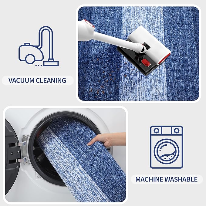 Kitinjoy Indoor Outdoor Door Mat, 71x47 Non-Slip Absorbent Dirt Trapper, Low-Profile Washable Inside Entrance Front Floor Mat, Sturdy Soft Entry Doormats for Entryway, Navy Blue