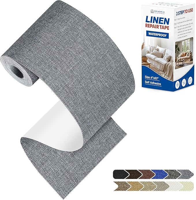 KING MOUNTAIN Linen Repair Patches, Self-Adhesive Fabric Patches, 4 X 63 inch Extra Size, Multi Color, Can be Used for Sofa Repair and Linen Clothes Repair (Charcoal Grey1.0)