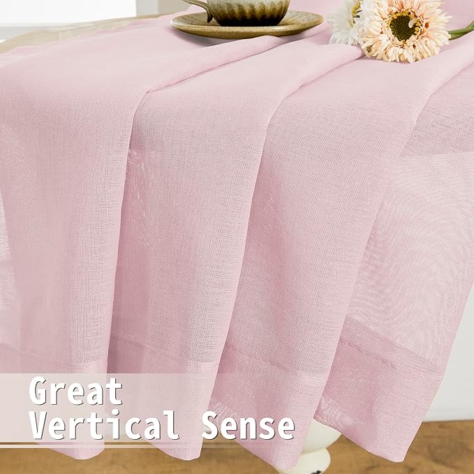 Tollpiz Sheer Door Curtain Closet Linen Textured Curtain Sheers Doorway Light Filtering Voile French Door Rod Pocket Curtains Patio Glass Door, 25 x 80 inches Long, Pink, Set of 1 Panel