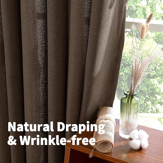 YoungsTex Brown Linen Curtains 78 Inch Length for Living Room, Semi Sheer Window Drapes with Rod Pocket Back Tab Light Filtering for Bedroom Office Farmhouse, 2 Panels, 52 X 78 Inch