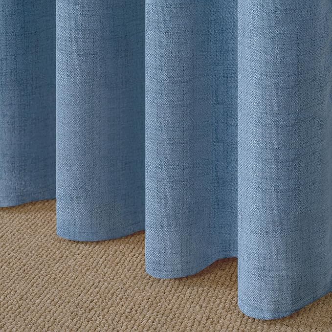 YoungsTex Denim Blue Linen Curtains 80 Inch Length for Living Room, Light Filtering Semi Sheer Window Drapes Rod Pocket Back Tab Curtain for Bedroom Dining Room Coastal Privacy, 2 Panels, 52 X 80 Inch