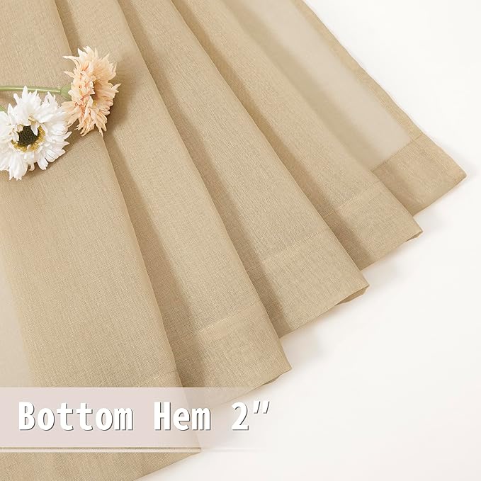 Tollpiz Sheer Door Curtain Closet Linen Textured Curtains Sheer Doorway Light Filtering Voile Patio Glass Door Rod Pocket Curtain French Door, 54 x 72 inches Long, Beige, Set of 1 Panel