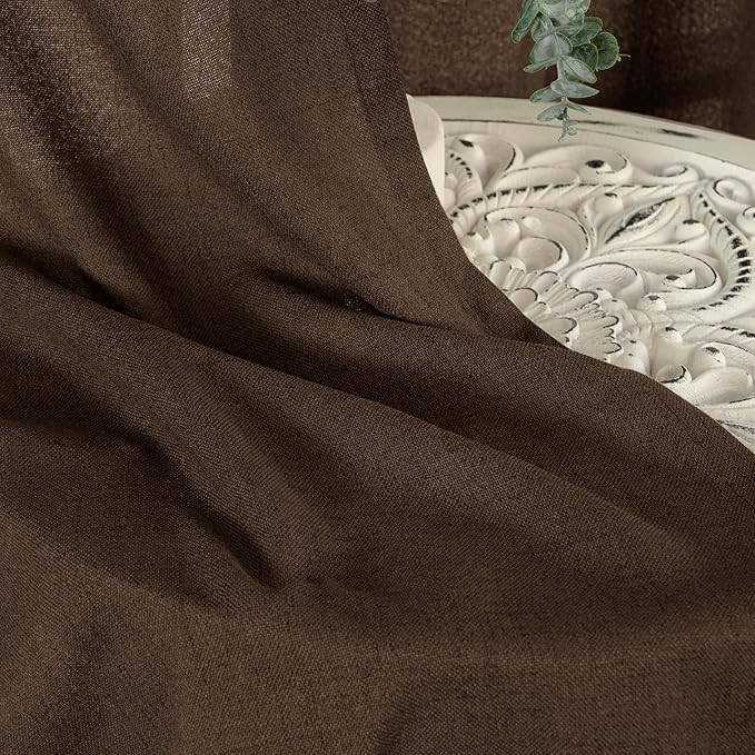 YoungsTex Brown Linen Curtains 80 Inch Length for Living Room, Semi Sheer Window Drapes with Rod Pocket Back Tab Light Filtering for Farmhouse Dining Room Bedroom, 2 Panels, 52 X 80 Inch
