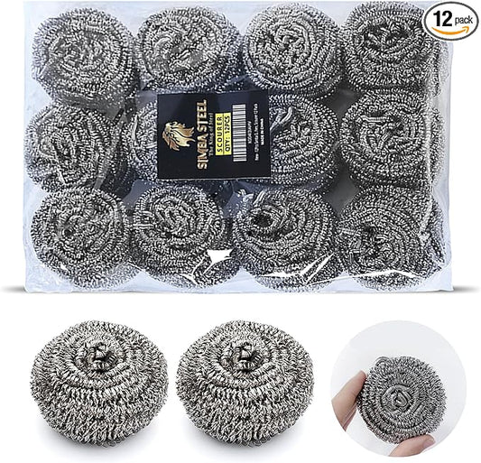 12Pcs Simba Stainless Steel Wool Scrubber Pads for Cleaning Pans, Pots, Dishes, Ovens, Grills, Sinks, Bathroom and Kitchen, Scourer 12 Pack