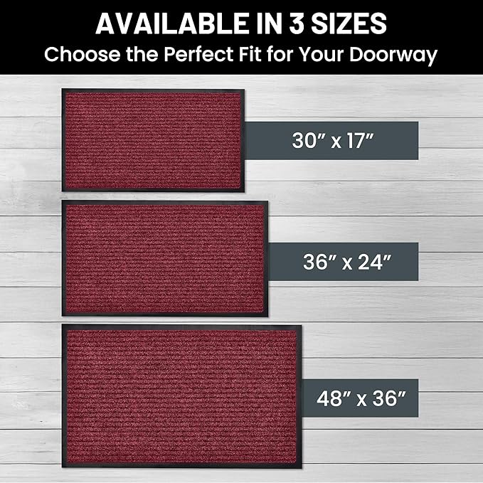 Sierra Concepts Front Door Mat Welcome Floor Mats - Entryway Indoor Outdoor Entrance Doormat, Patio, Porch, Muddy Shoe, Inside Outside Low Profile, 30x17 inches, 2-Pack Red