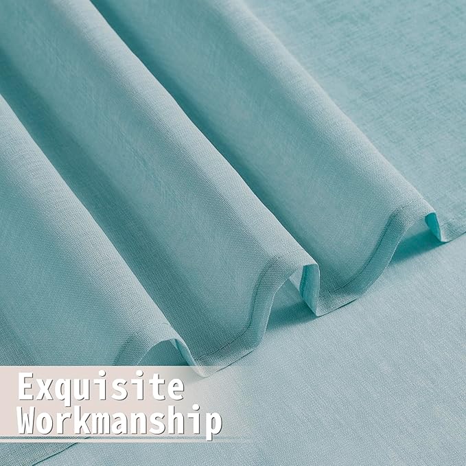 Tollpiz Sheer Door Curtain Closet Linen Textured Curtains Sheer Doorway Light Filtering Voile Patio Door Rod Pocket Curtain French Door, 54 x 72 inches Long, Dusty Blue, Set of 1 Panel