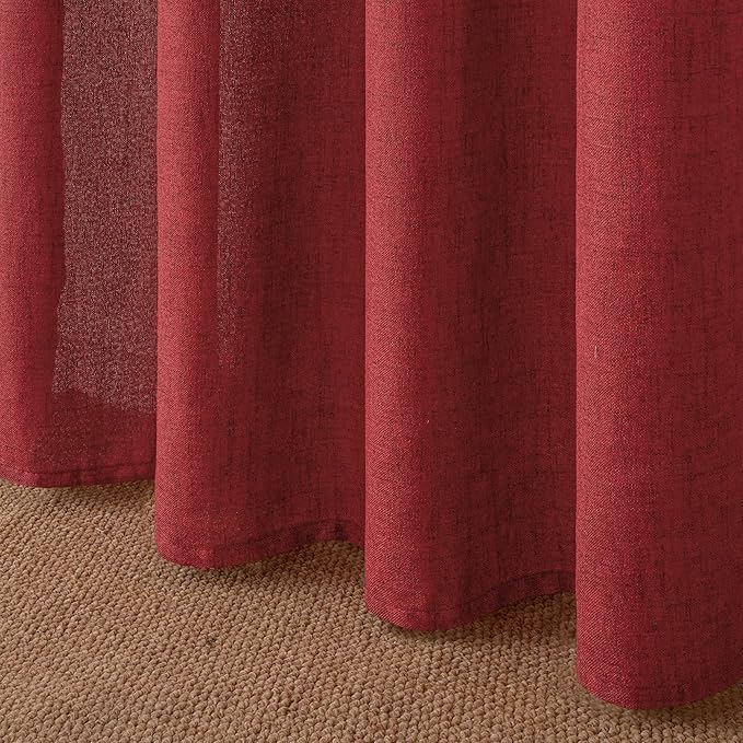 YoungsTex Red Linen Semi Sheer Curtains 72 Inch Length for Living Room - Light Filtering Drapes with Back Tab Rod Pocket Privacy for Bedroom Christmas Decor, 2 Panels, 52 X 72 Inch