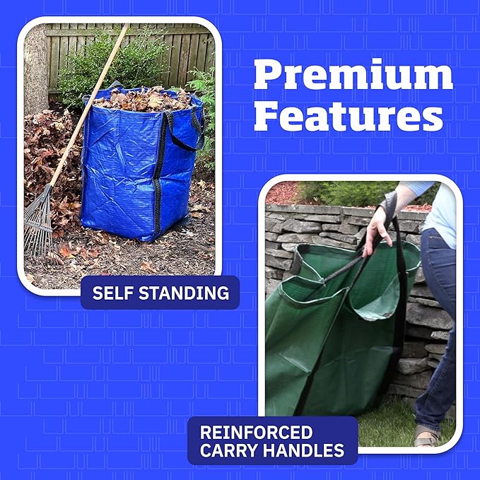 DURASACK Heavy Duty Home and Yard Bags 48-Gallon Reusable Self-Standing Lawn and Leaf Bags Garbage Can with Reinforced Handles, Gray, 3 Pack