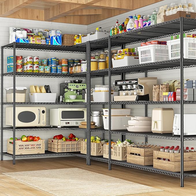 52.36" W Storage Shelves Metal Shelving Unit Load 1400LBS 5 Tier Wire Rack for Storage Adjustable Garage Shelving Heavy Duty Shelves for Pantry Kitchen Garage, 52.36W x13.78Dx70.8H