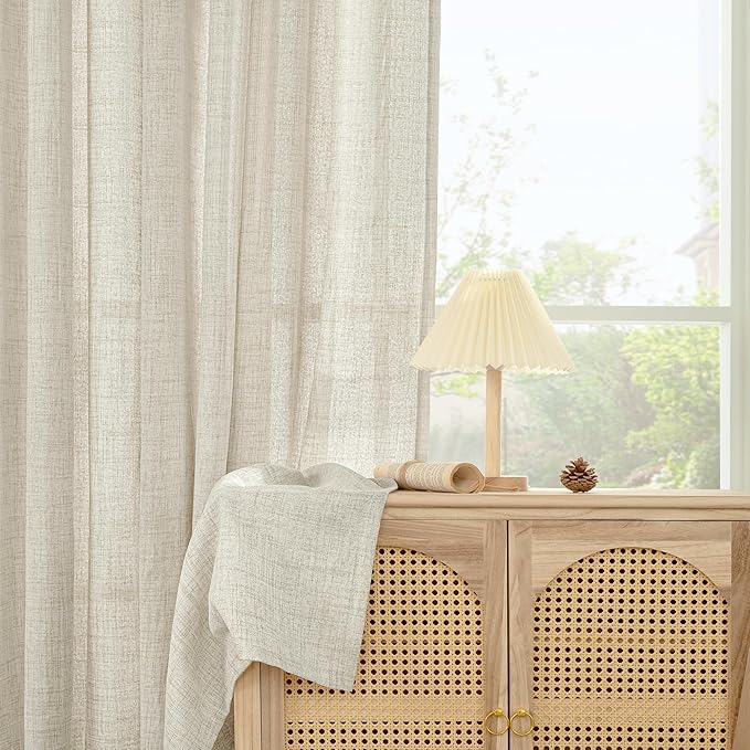 YoungsTex Linen Curtains 54 Inch Length for Kitchen, Light Filtering Semi Sheer Small Window Drapes Rod Pocket Back Tab for Living Room Cafe Farmhouse, Linen, 2 Panels, 42 X 54 Inch