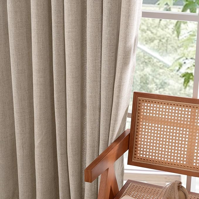 YoungsTex Dark Oatmeal Linen Curtains 54 Inch Length for Short Windows, Tan Semi Sheer Drapes Light Filtering with Rod Pocket Back Tab for Living Room Kitchen Bathroom, 2 Panels, 42 X 54 Inch