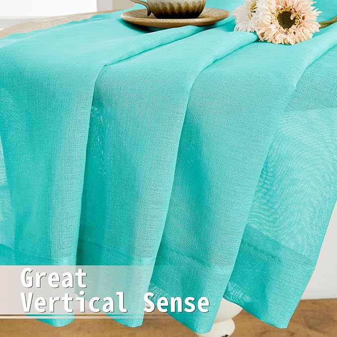 Tollpiz Sheer Door Curtain Closet Linen Textured Curtains Sheer Doorway Light Filtering Voile Patio Door Rod Pocket Curtain French Door, 54 x 72 inches Long, Aqua Blue, Set of 1 Panel